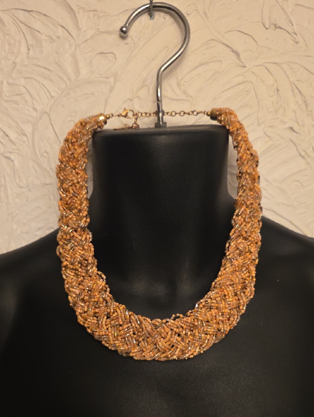 Handwoven Gold-Tone Seed Bead Necklace